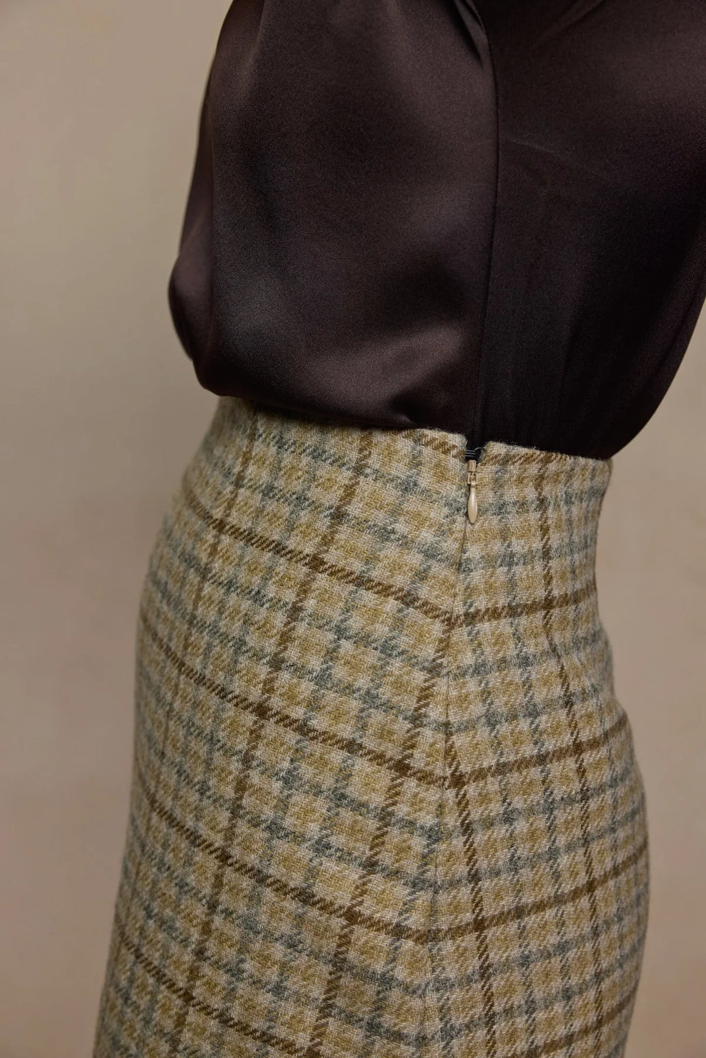 Barbara Tweed Skirt Caramel Check