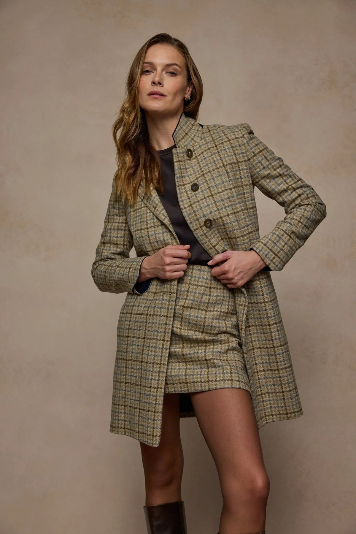 Barbara Tweed Skirt Caramel Check