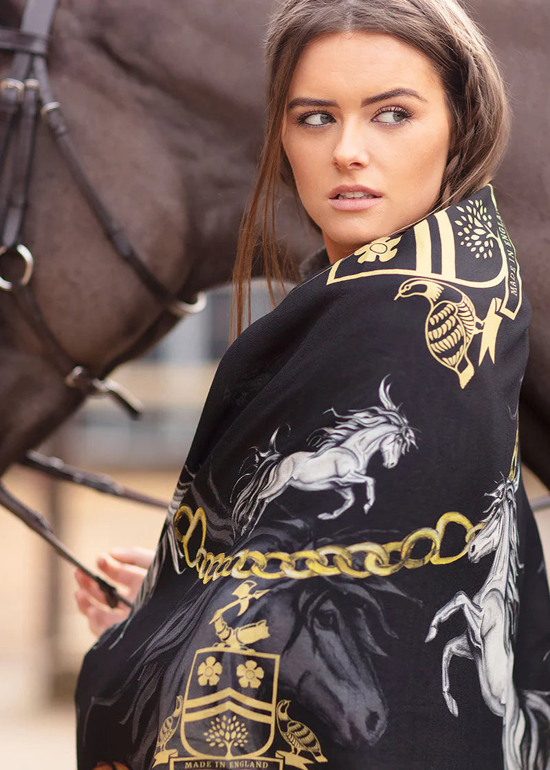 Hold Your Horses |  Liquorice & Gold | Wool/Silk Shawl