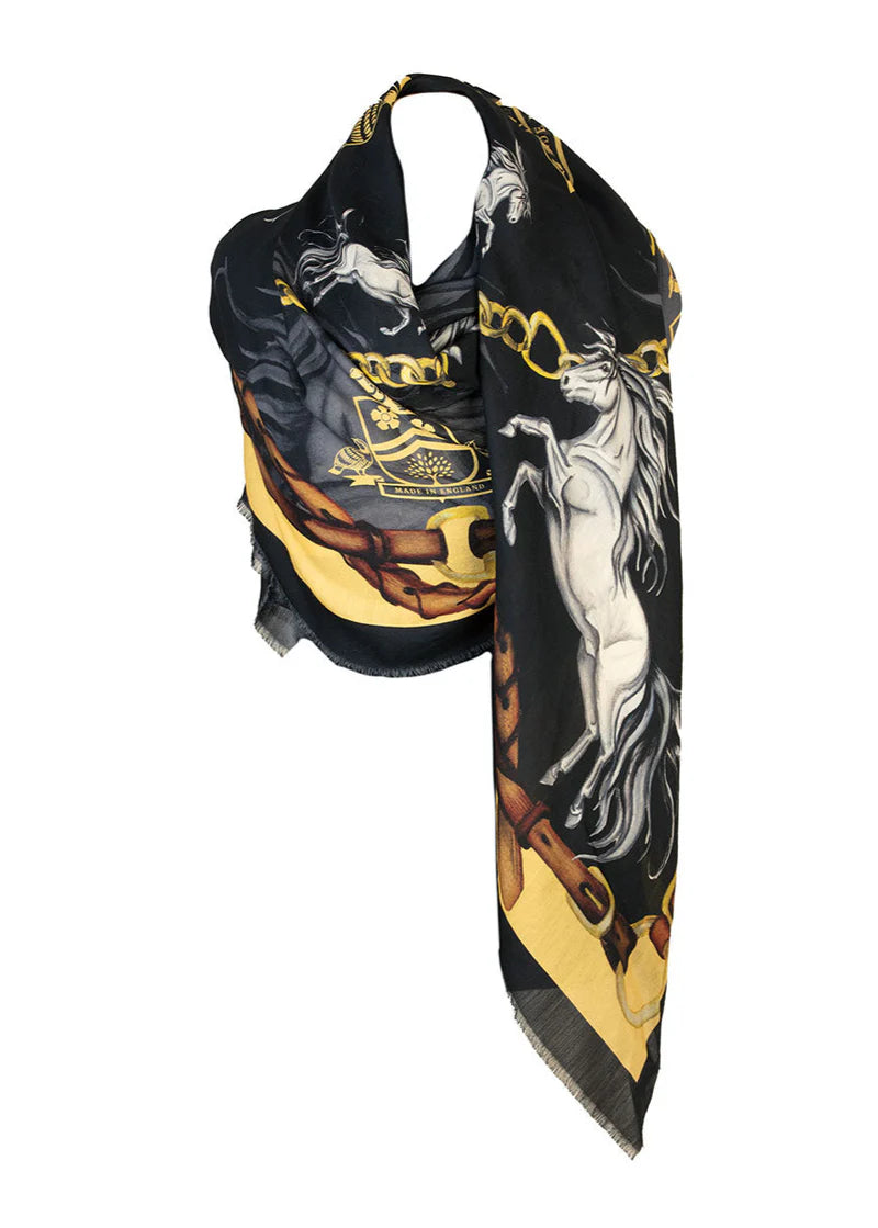 Hold Your Horses |  Liquorice & Gold | Wool/Silk Shawl
