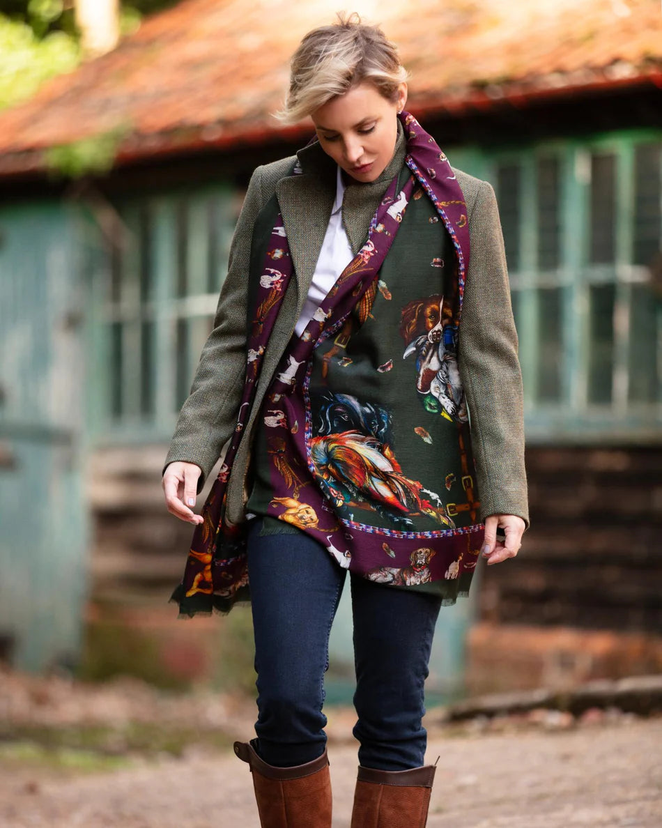 Its a Dogs Life | Hunter Green & Oxblood | Wool/Silk Wrap