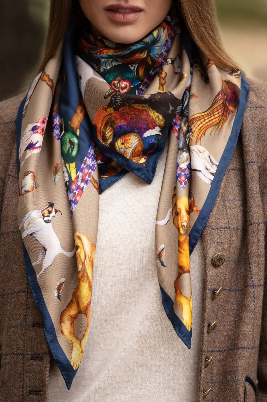 Its A Dogs Life | Navy & Fawn | Large Square Silk Scarf
