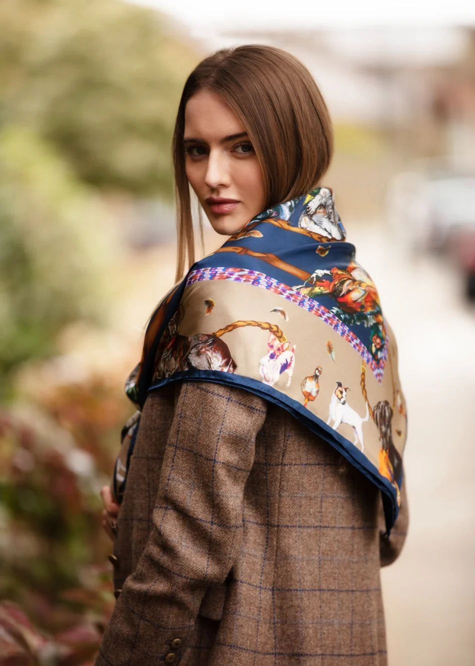 Its A Dogs Life | Navy & Fawn | Large Square Silk Scarf