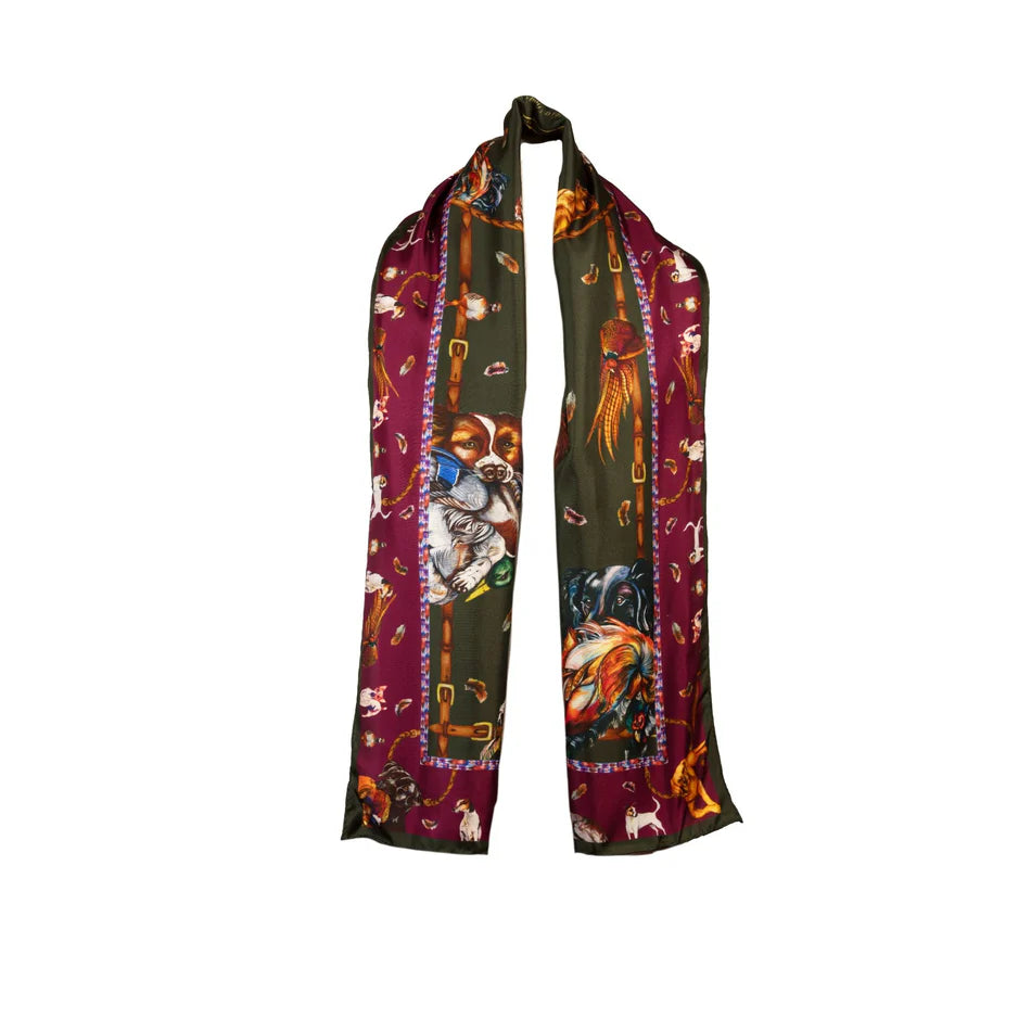 Its A Dogs Life | Hunter Green & Oxblood | Classic Silk Scarf