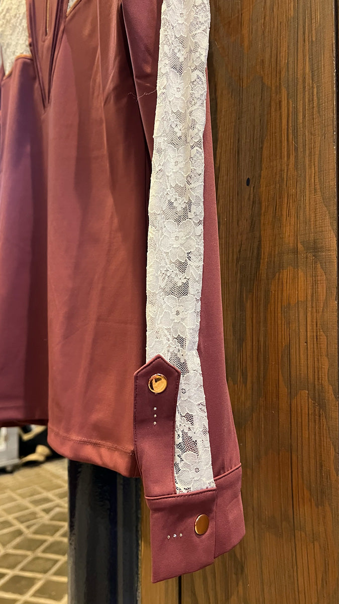 Sophia Lace Show Shirt - Burgundy + White