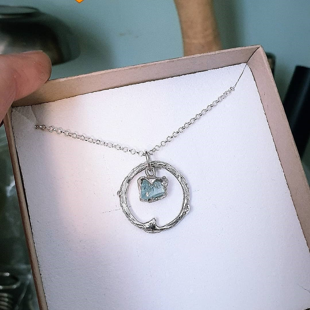 Raw Blue Apatite Halo Pendant