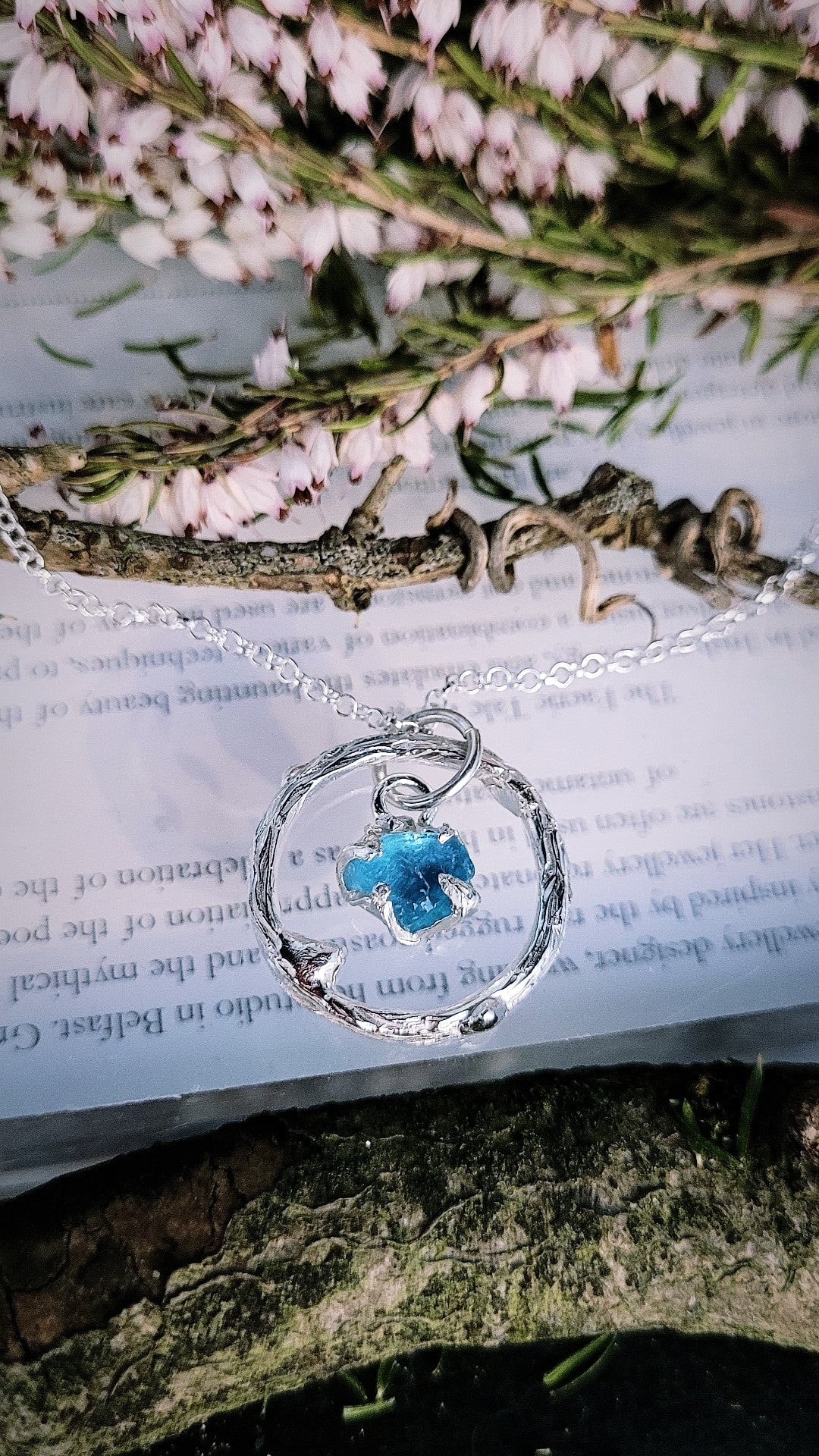 Raw Blue Apatite Halo Pendant