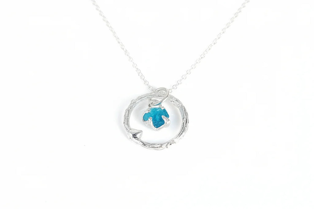 Raw Blue Apatite Halo Pendant