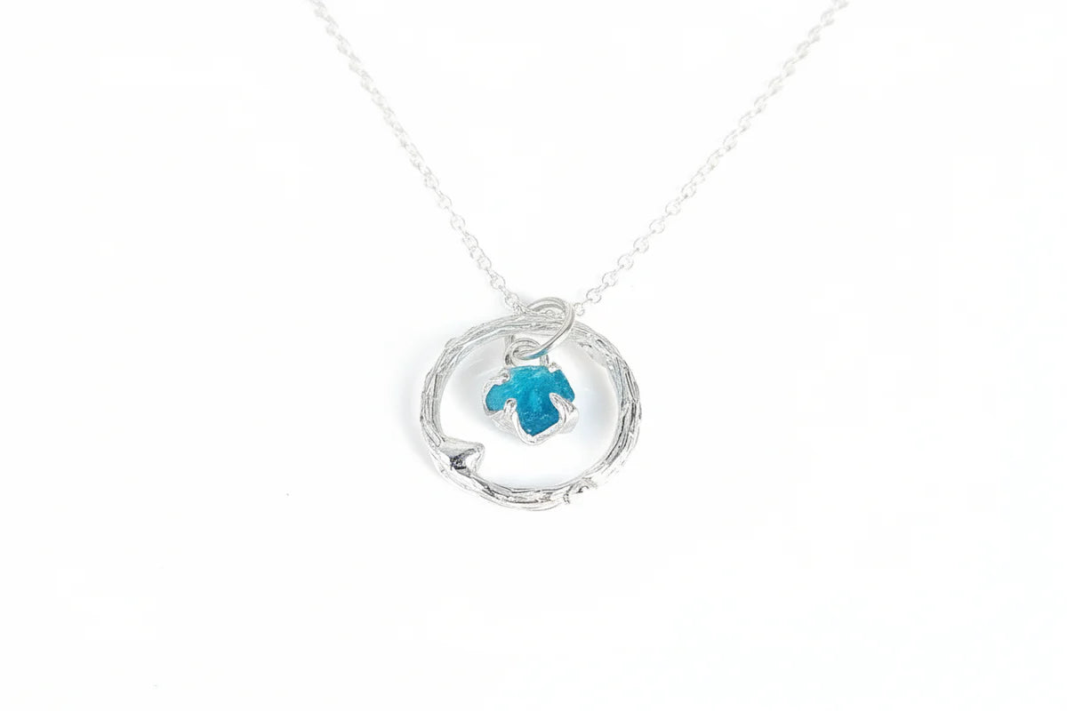 Raw Blue Apatite Halo Pendant