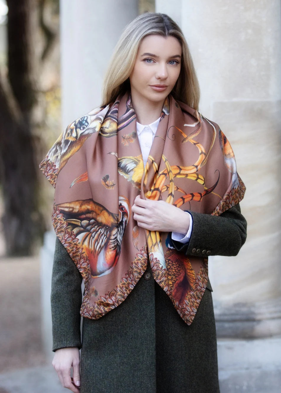 A Head Of The Game | Mocha | Large Square Silk Scarf