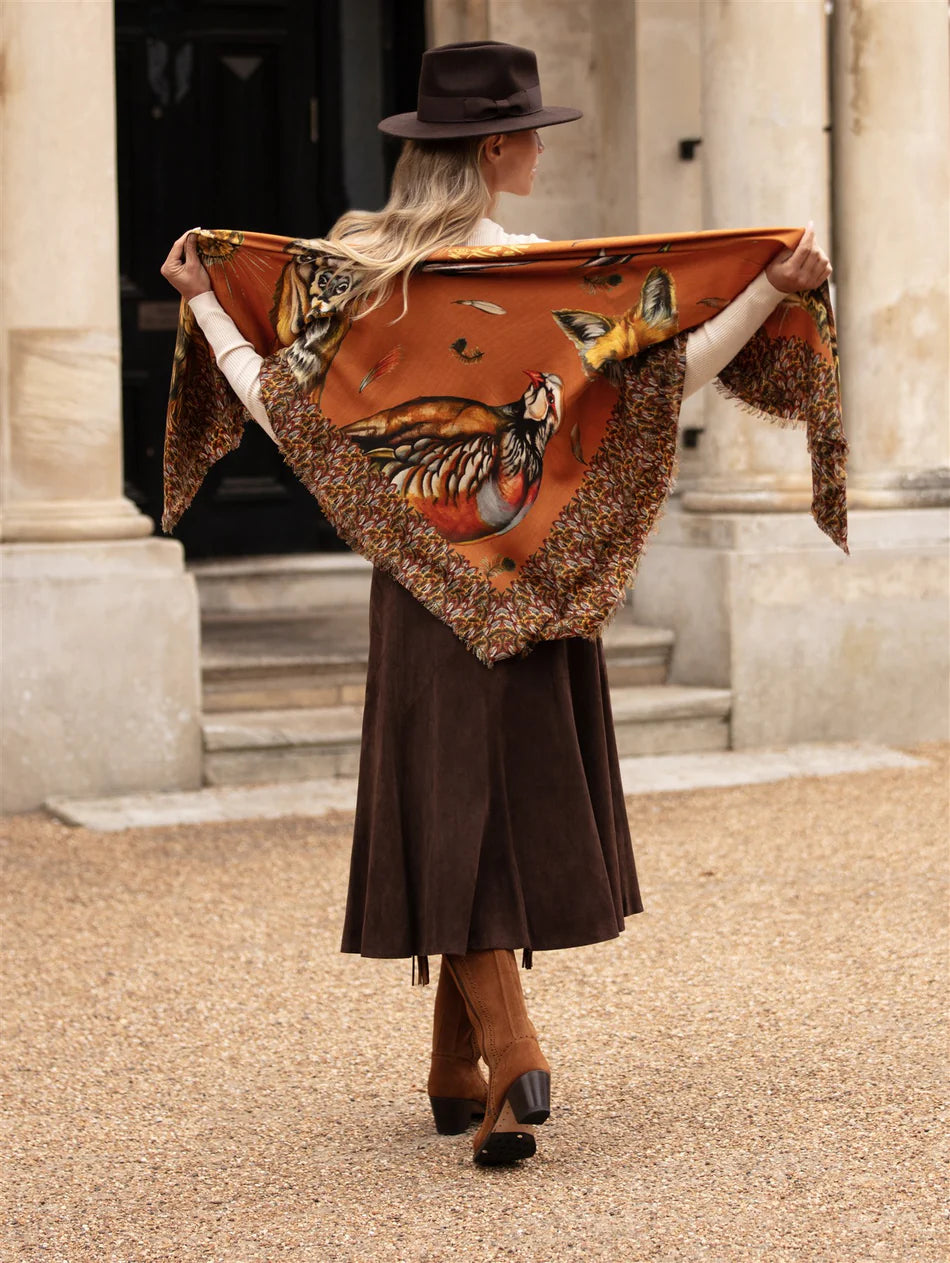 A Head Of The Game | Burnt Orange | Wool/Silk Shawl