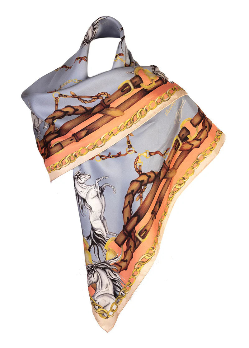 Rearing to Go | Powder Blue & Rose | Large Square Silk Scarf