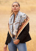 Rearing to Go | Powder Blue & Rose | Large Square Silk Scarf